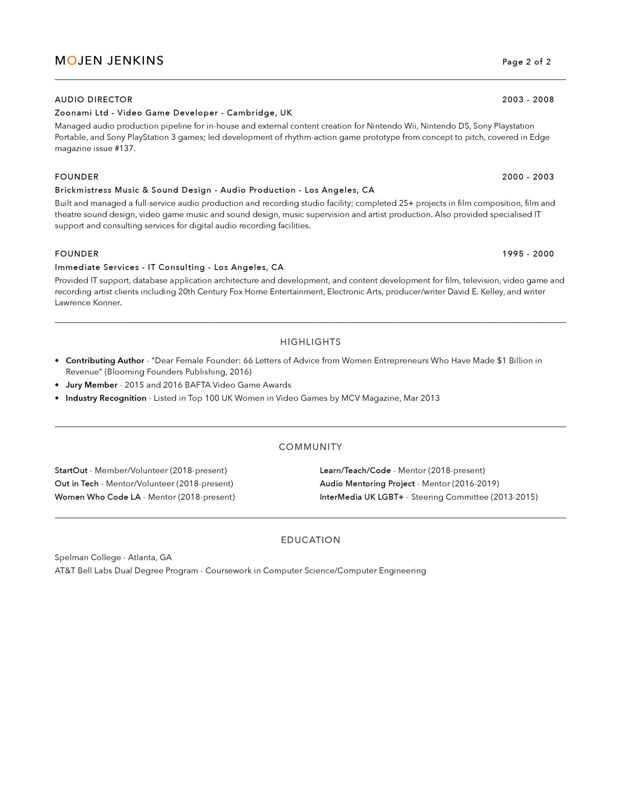 MoJen Jenkins CV Page 2